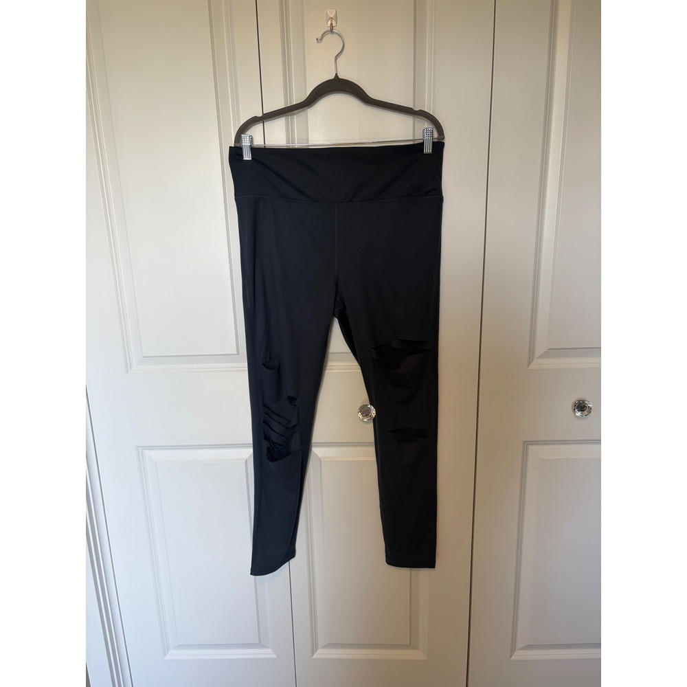 Mono B Black High Waisted Laser Cut Slashed Leggings APH6216-P Mens 1XL